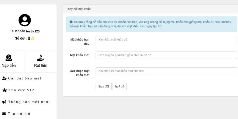 Điền mật khẩu cũ và mật khẩu mới chính xác
